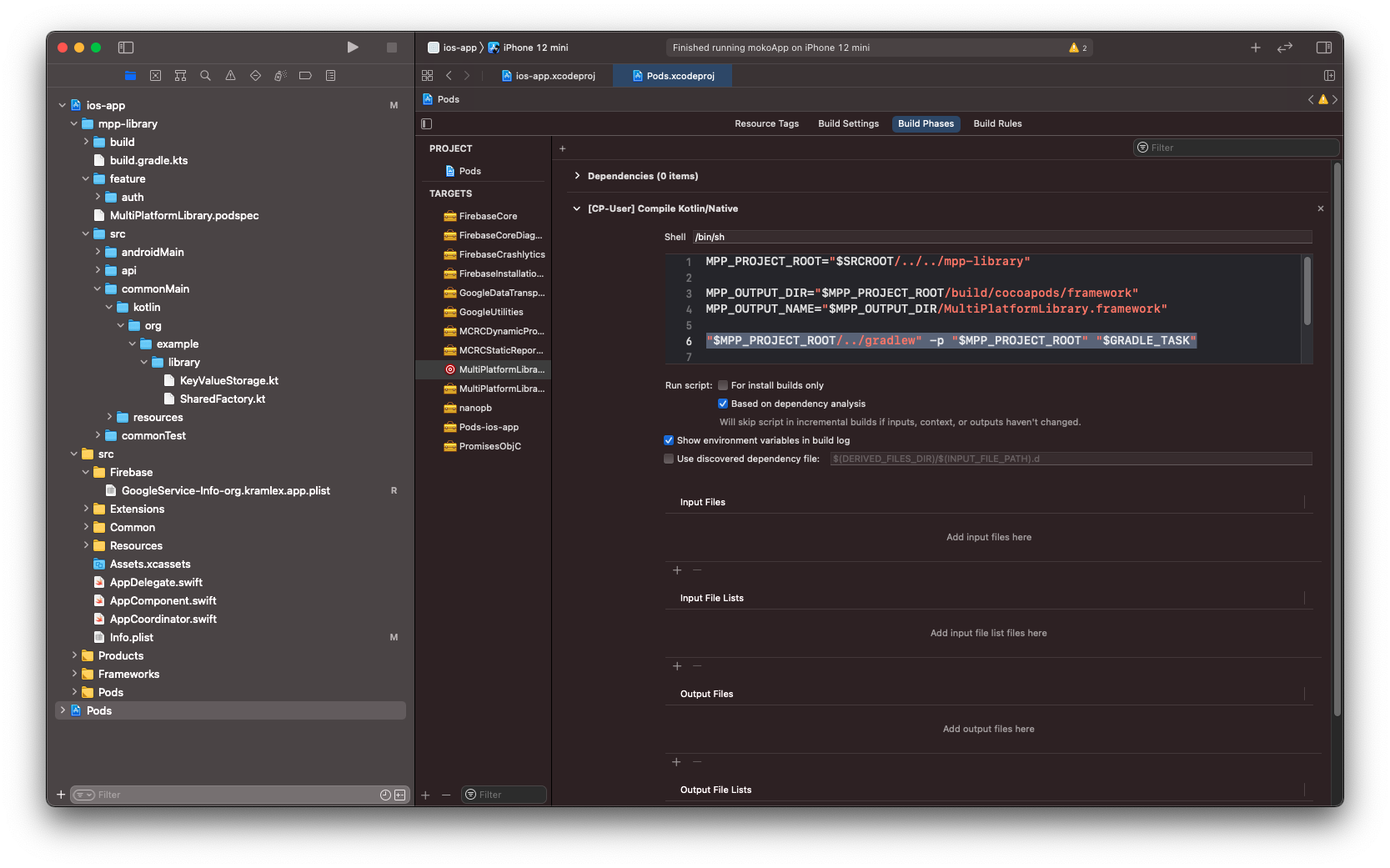 xcode pods build phases