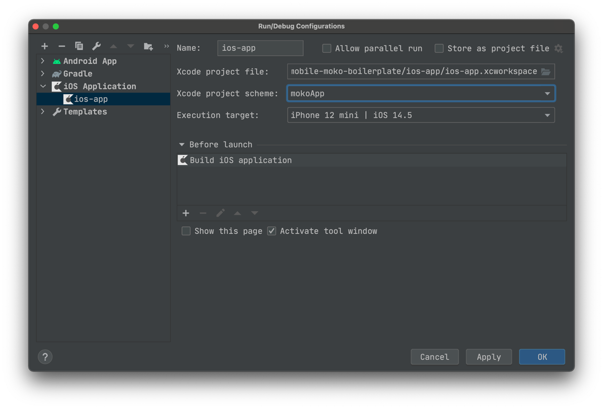 android studio ios configuration