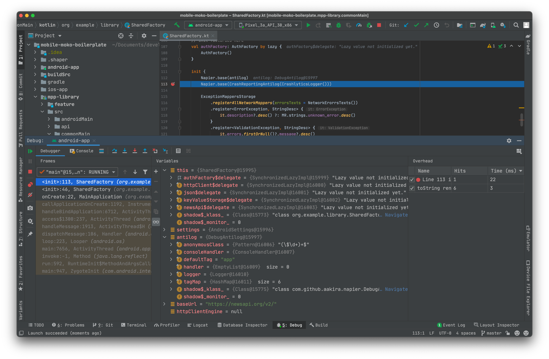 android studio android breakpoint stop