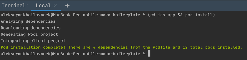 android studio terminal pod install