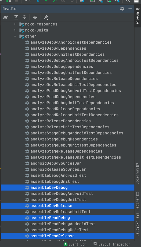 android studio android assemble tasks