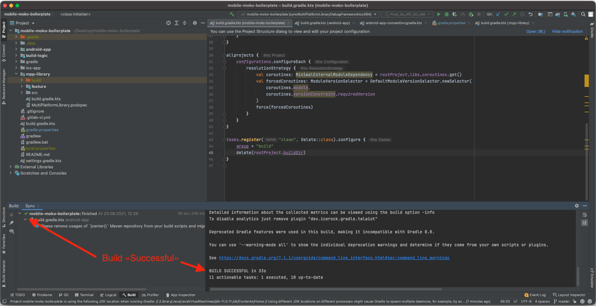 android studio gradle sync end